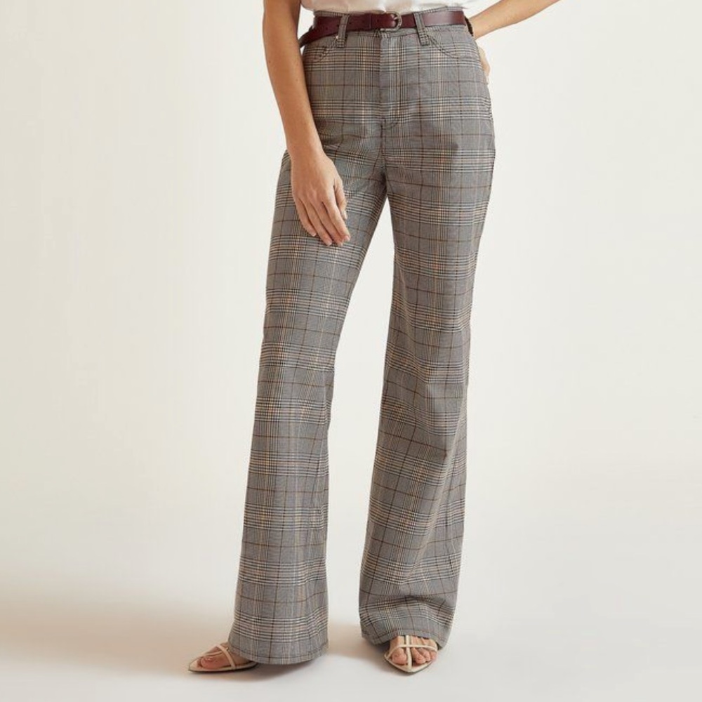 NWOT BLDWN High Rise Wide Leg Plaid Pants
